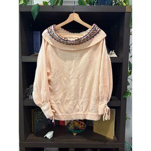 Wrangler Retro Pale Pink Peach Soft Fair Isle Cowl Neck Sweater Size Medium